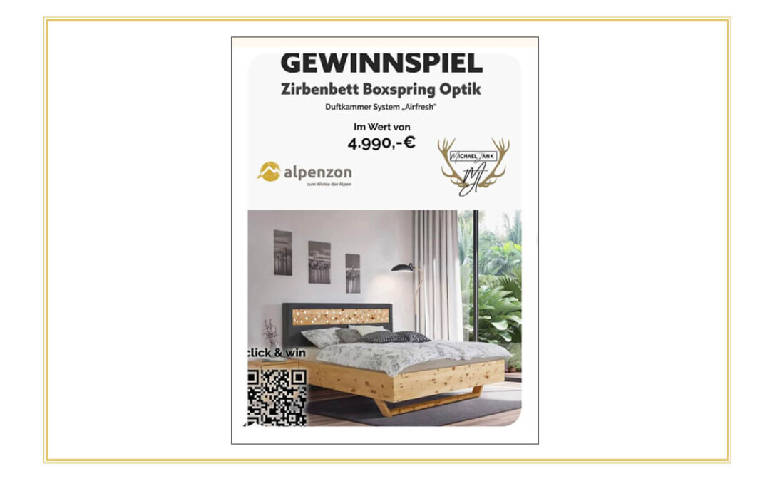 Genussgipfel – Gewinnspiel Zirbenbett Boxspring Optik von Alpenzon